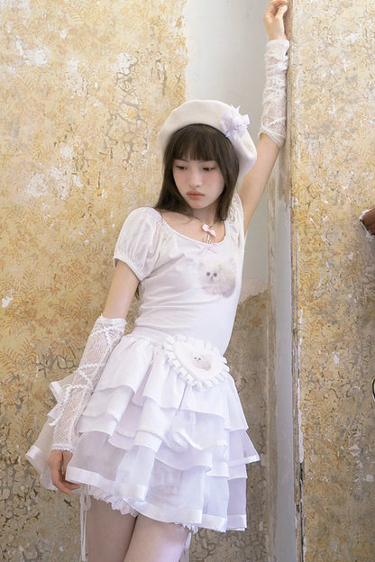 Cat Bunny Bow Short Sleeve T-shirt
