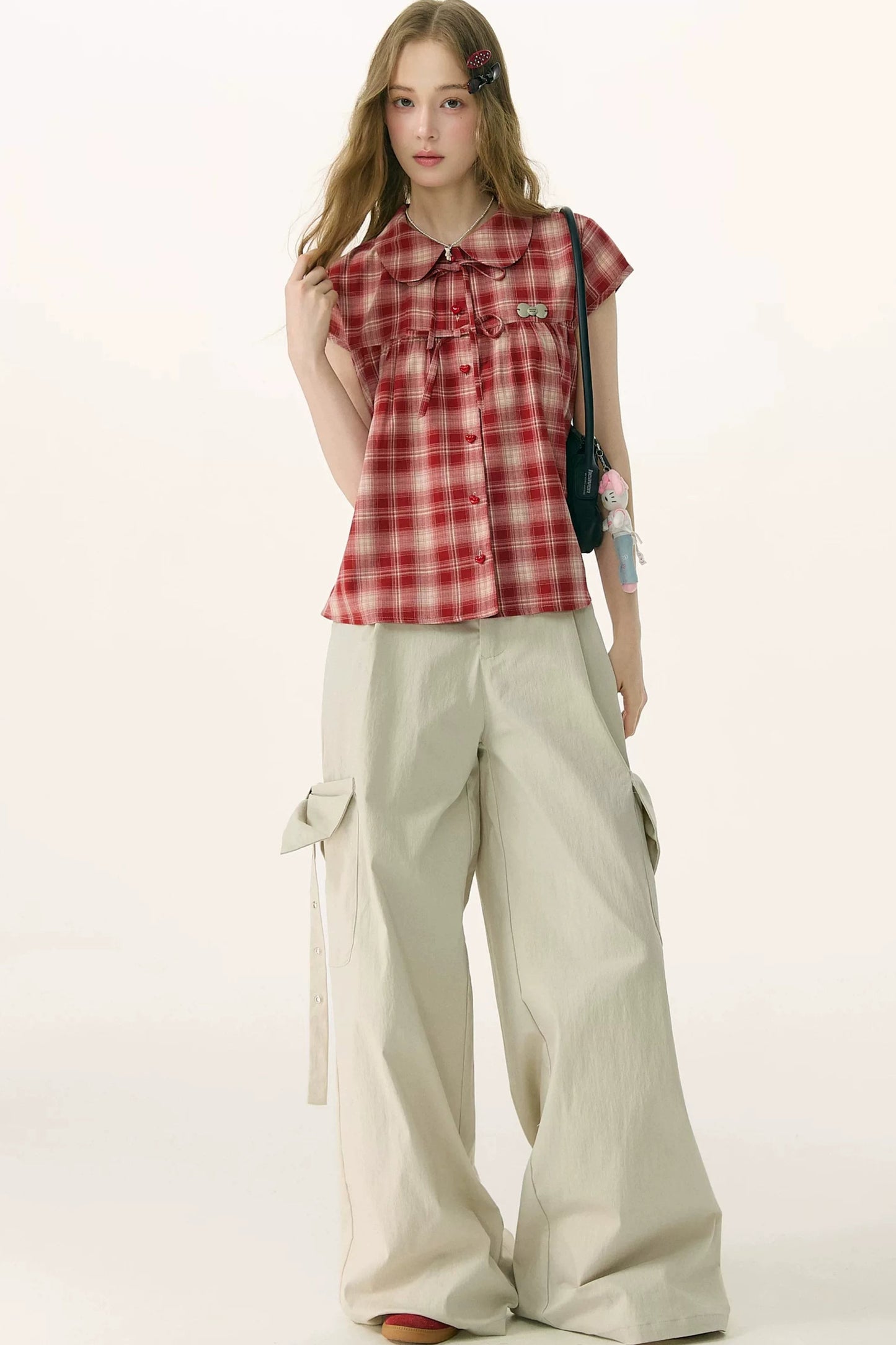 Red Plaid Doll Collar Blouse