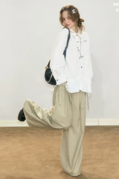 Lace Hem Bow Shirt