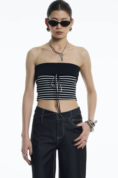 Black White Striped Ribbed Bandeau