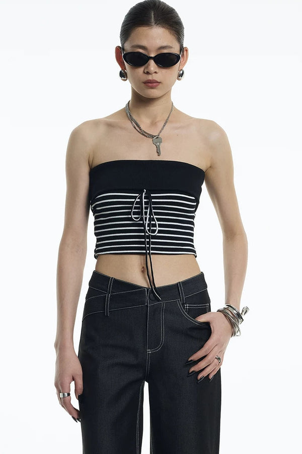 Black White Striped Ribbed Bandeau