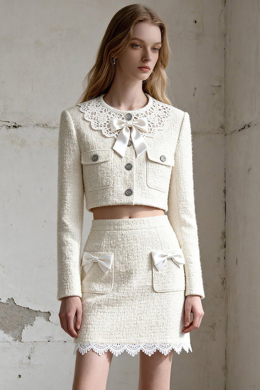 Bow Cropped Top Skirt Set