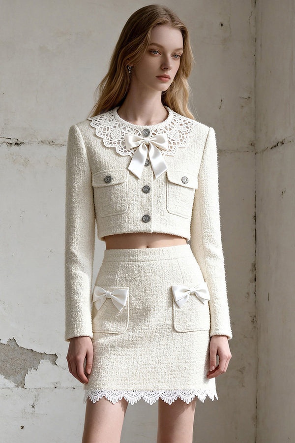 Bow Cropped Top Skirt Set
