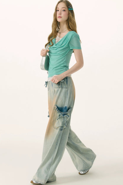 Mint Lace Flutter Top