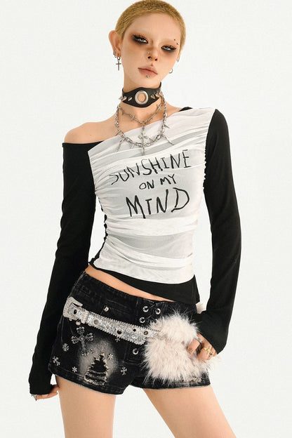 American Retro Long Sleeve Letter Print Top