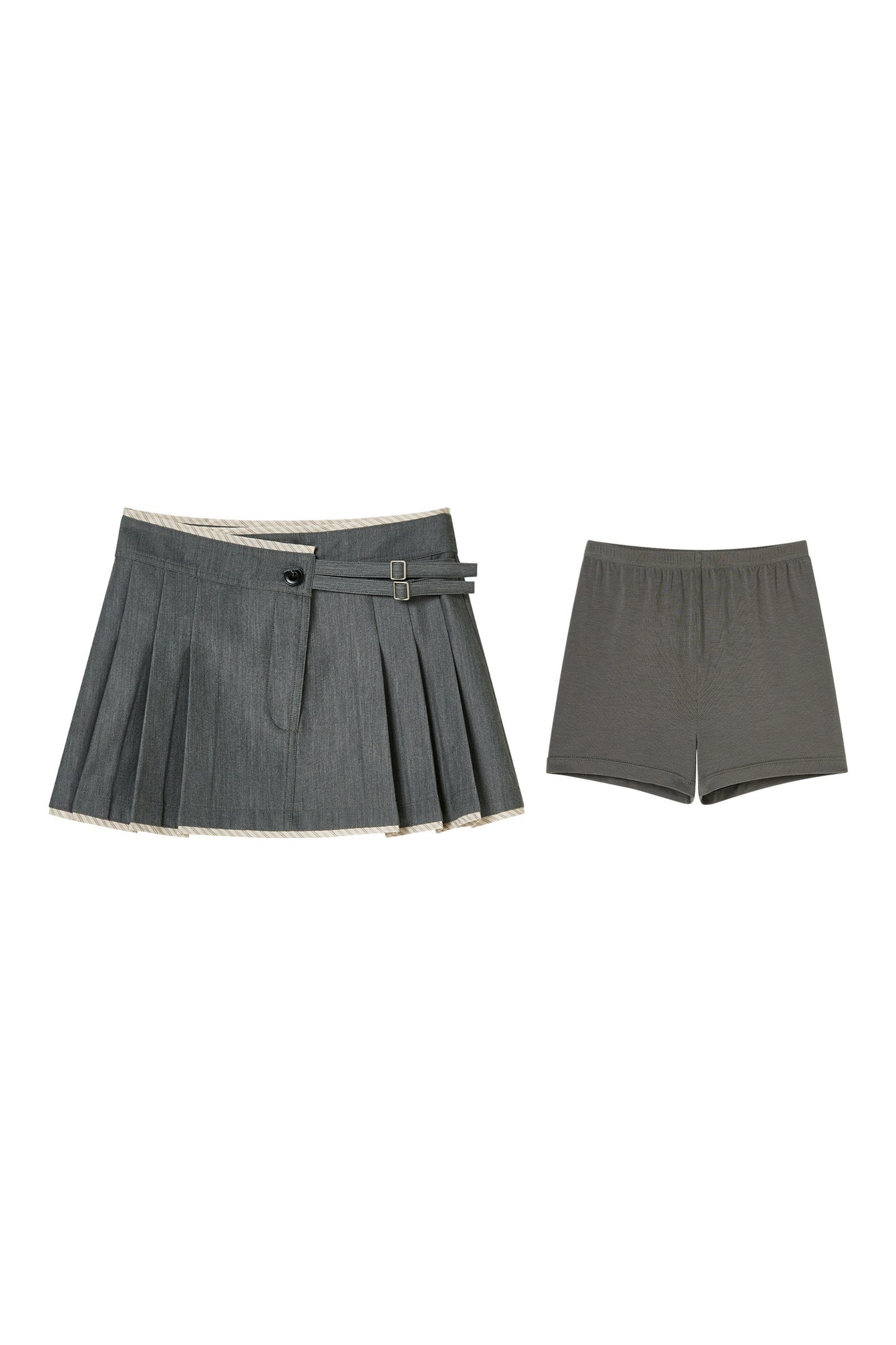 Gray Tie-Front Vest and Pleated Skirt Set-Up