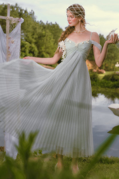Pearl Shell Pleated Strap Dress