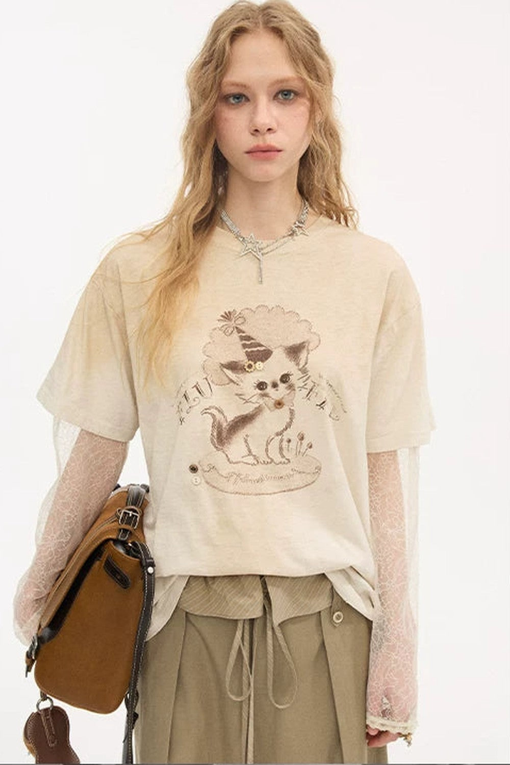 Vintage Distressed Layered Beige Tee