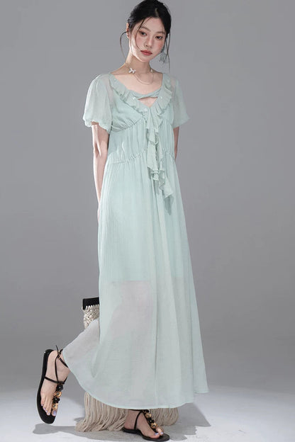 Lyocell Chiffon Puff Sleeve Dress