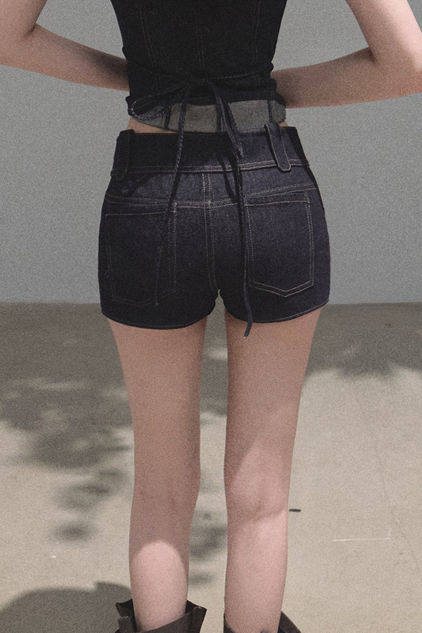Retro Denim Waist-Cinching Dress Set-Up