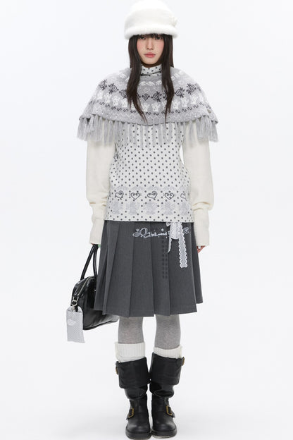 Fair Isle Tassel Knit Cape