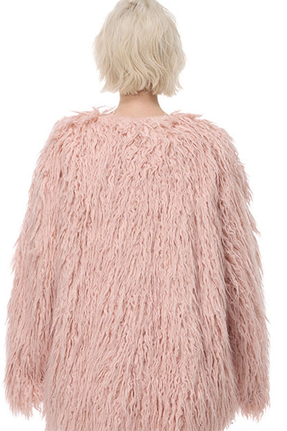 V-Neck Shaggy Contour Fur Jacket
