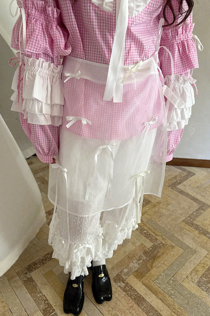 Transparent Doll Print Bowknot Apron Skirt