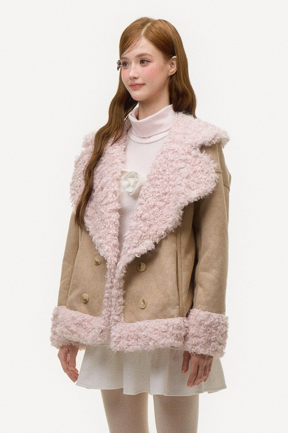 Pink Lamb Wool Patchwork Suede Jacket