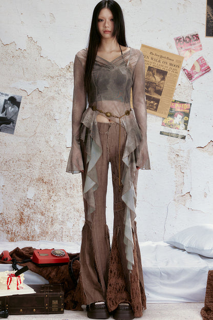 Semi-Sheer Ruffle Mesh Top