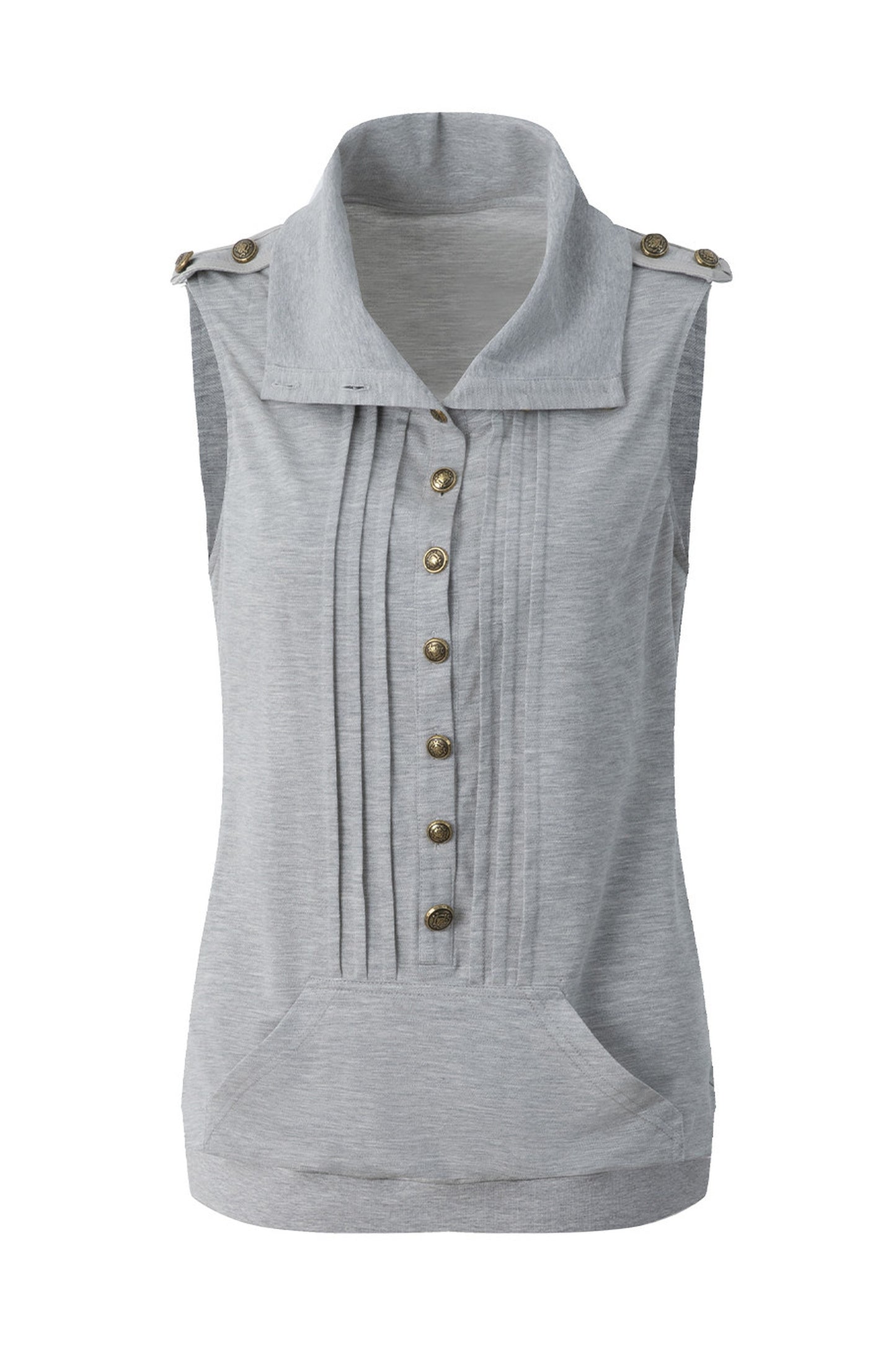 Top smanicato stile felpa con cappuccio con bottoni metallici