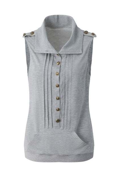 Top smanicato stile felpa con cappuccio con bottoni metallici