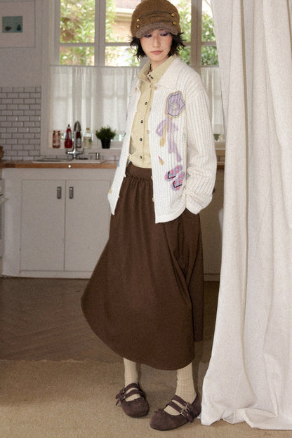Perforated Long-Sleeved Vertical Stripe Printed Knit Set-Up