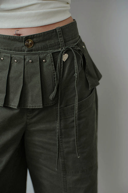 Pantaloni cropped a vita alta con orlo plissettato staccabile
