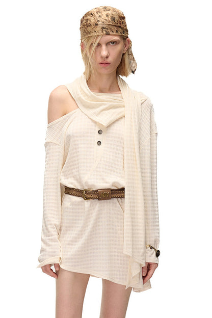 Multi-Wear Layered Waffle Off-Shoulder Ribbon Irregular Dress