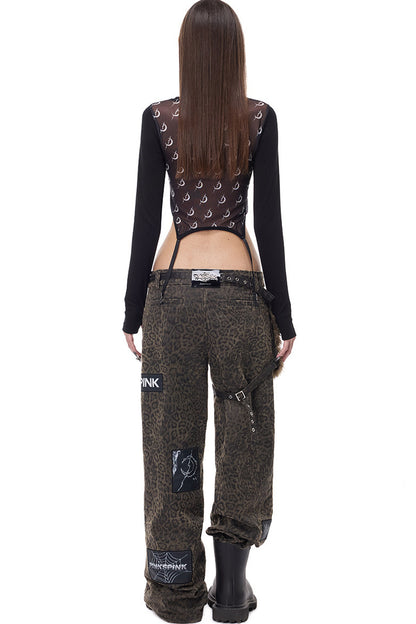 Leopard Print Rock Patch Pants