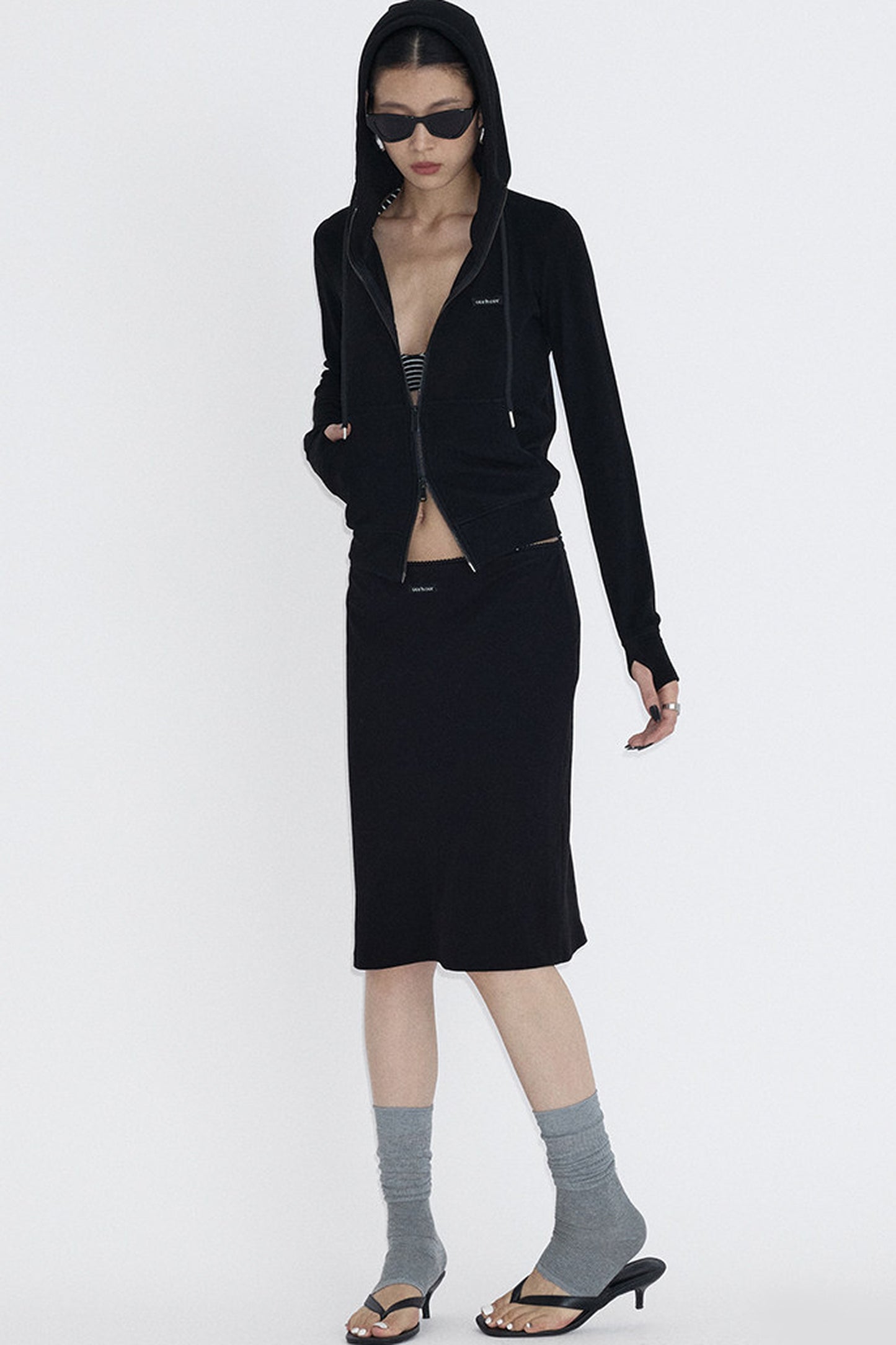 Hooded Zip Sweatshirt And Skirt Set-Up