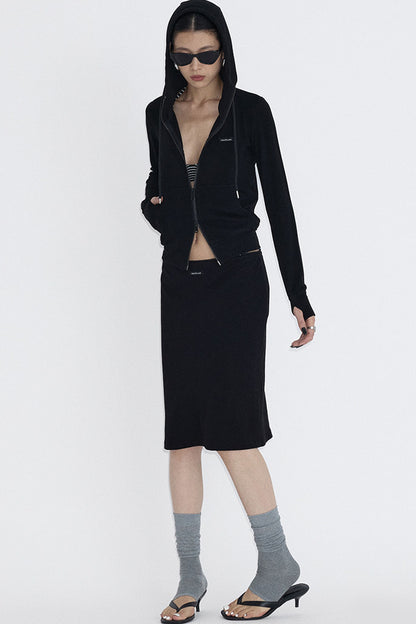 Hooded Zip Sweatshirt And Skirt Set-Up