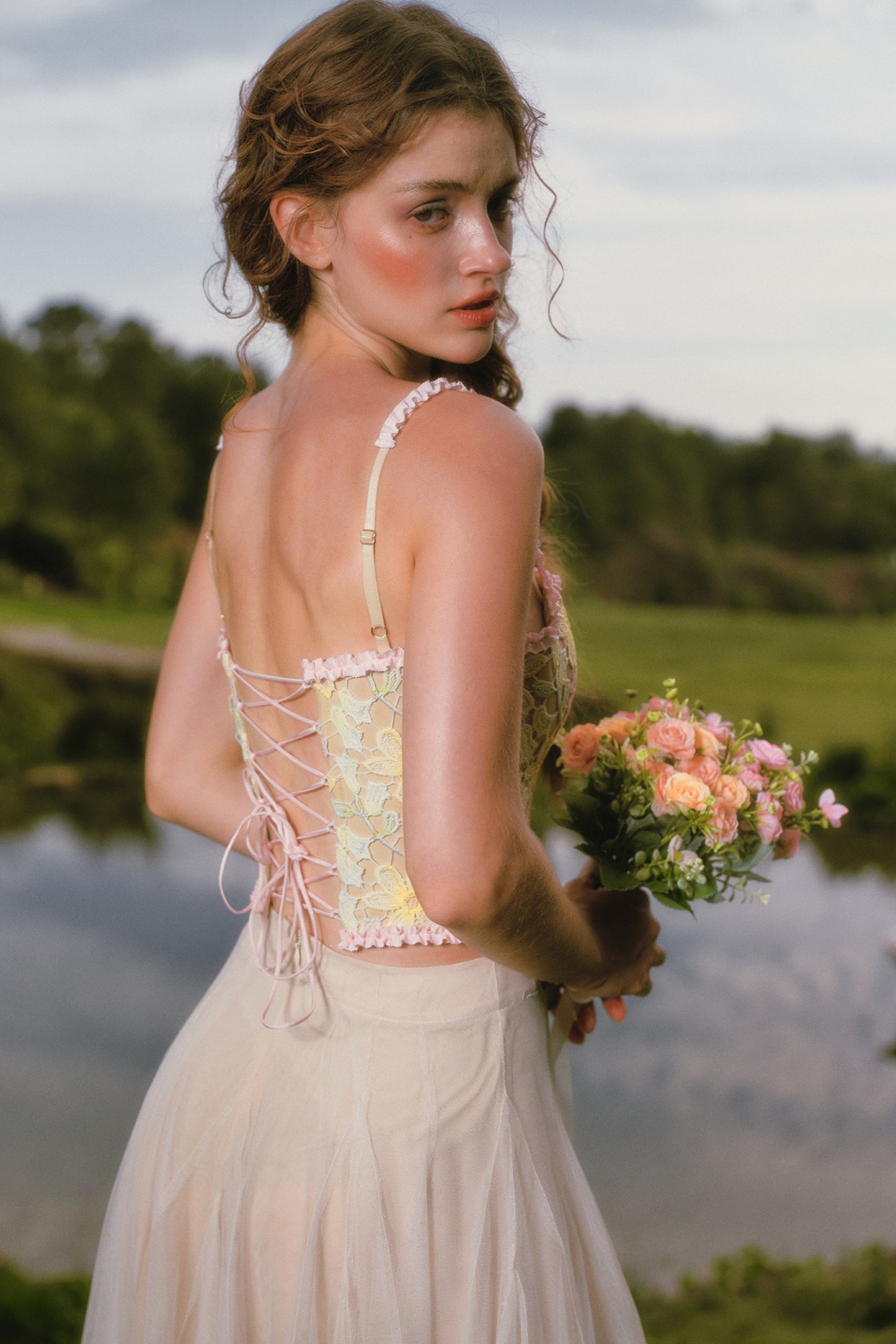Rainbow Floral Corset Strap Long Dress Set-Up
