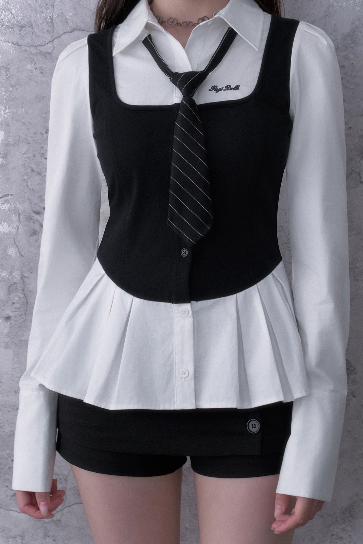 Black White Layered-Look Shirt Set-Up
