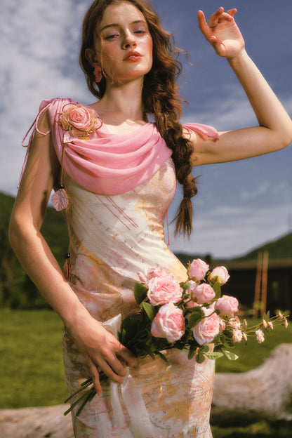 Long Floral Draped Collar Dress Set-Up