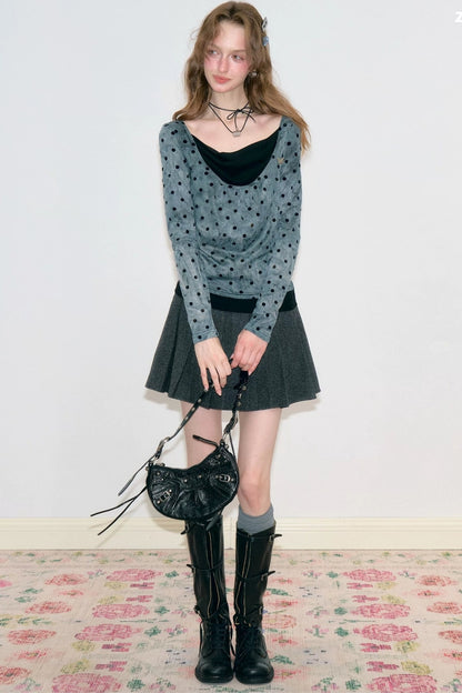 Gray Polka Dot Knit Top