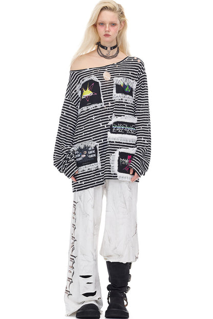 Rock Frog Striped Lace Trim T-Shirt