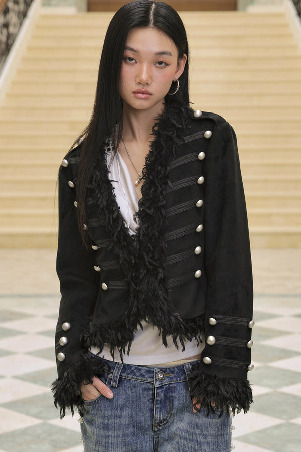 Wool Feather Buttoned Coat