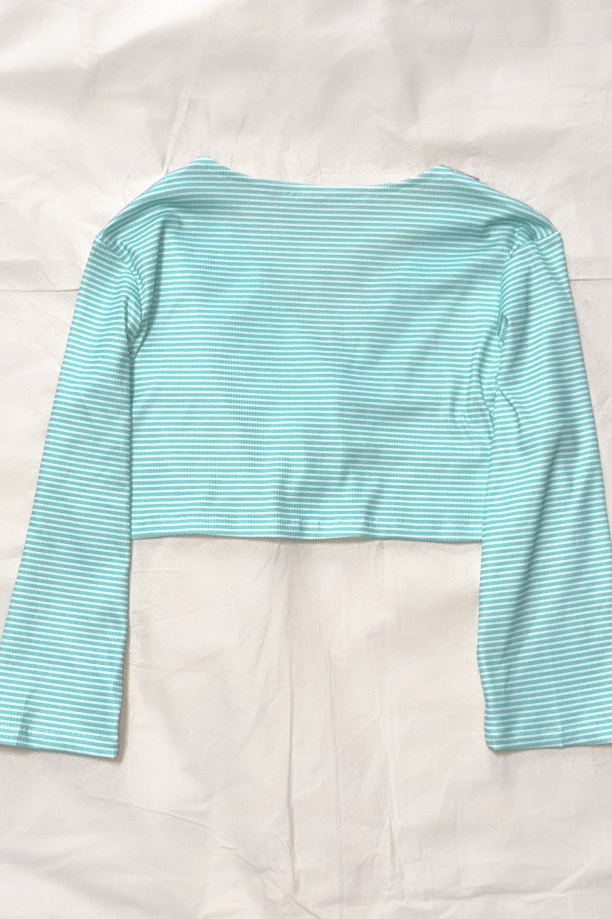 Mint Green Striped Mid-Sleeve Lace Jacket