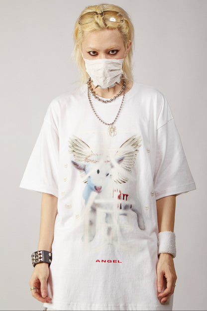 White Angel Print Cotton T-Shirt