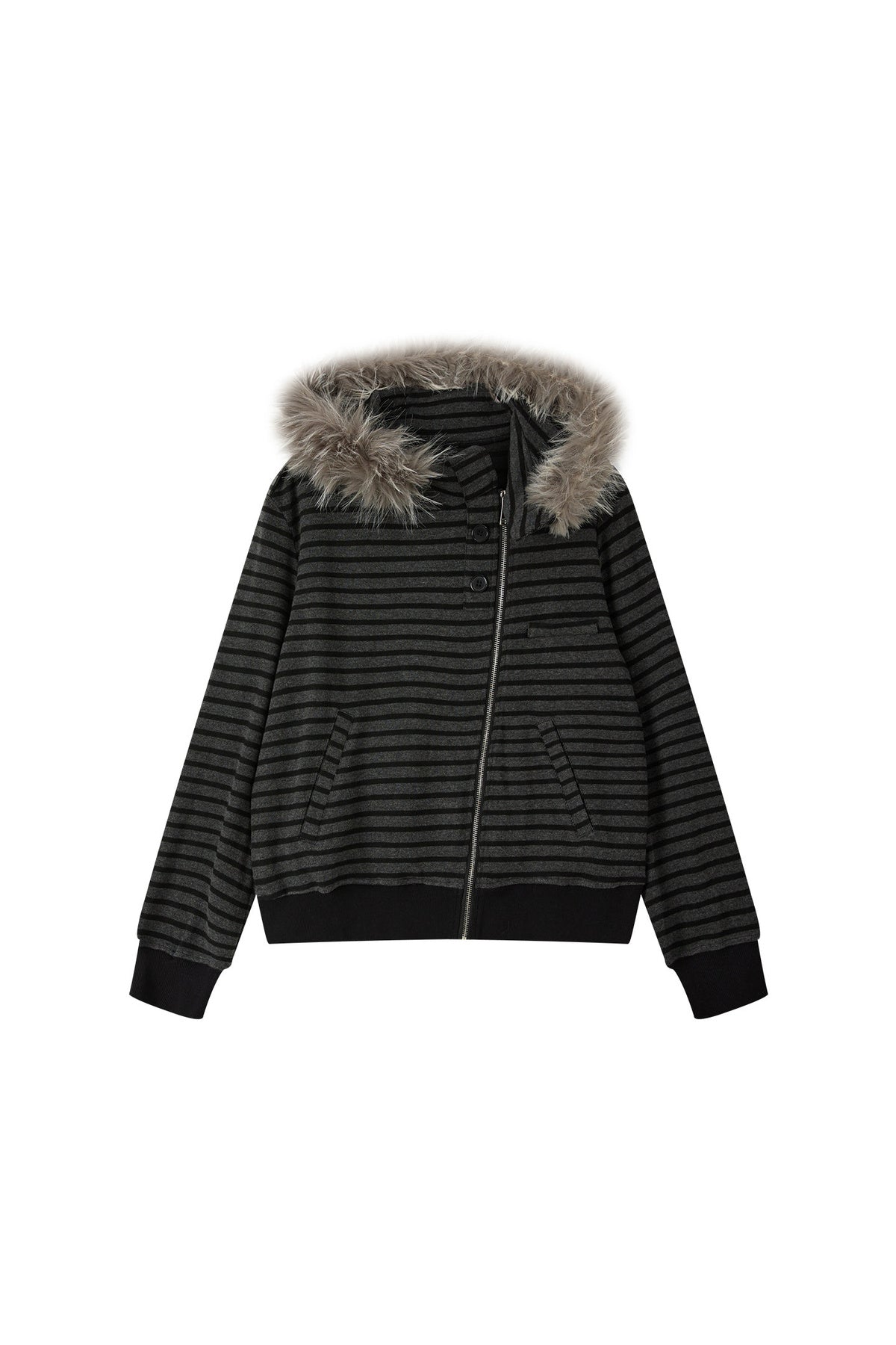 Fur Collar Striped Jacket