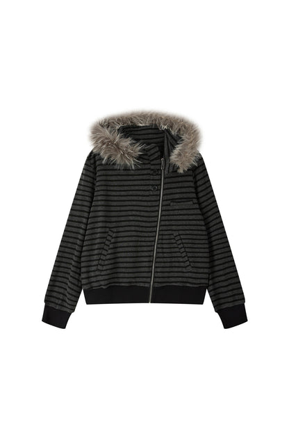 Fur Collar Striped Jacket