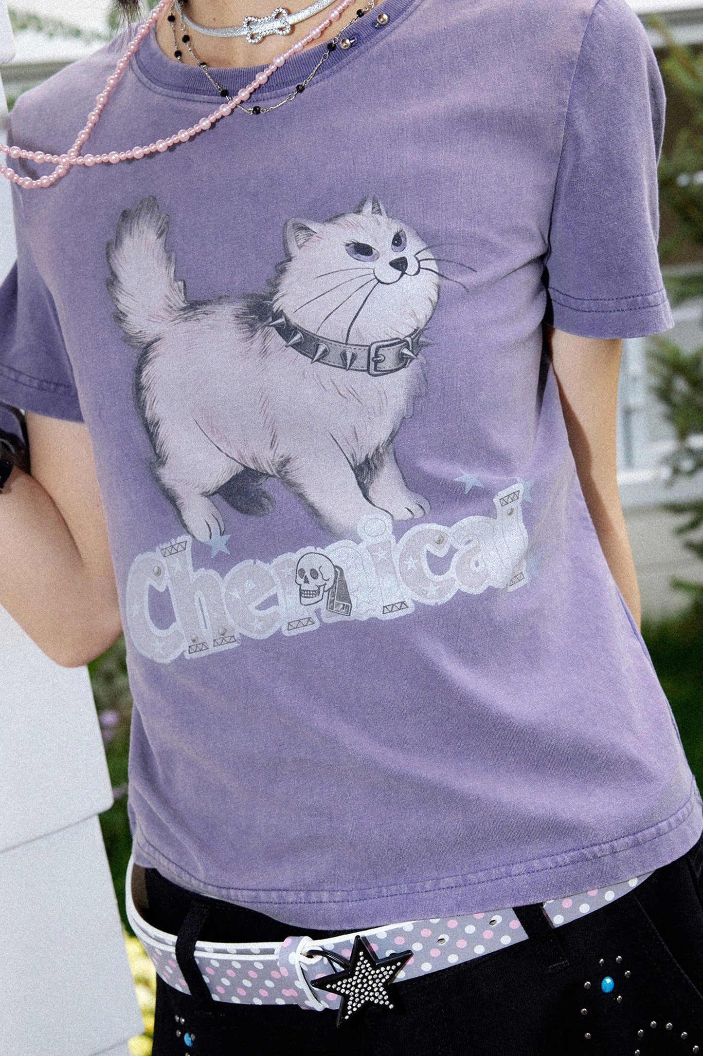 Distressed Cat Print T-Shirt