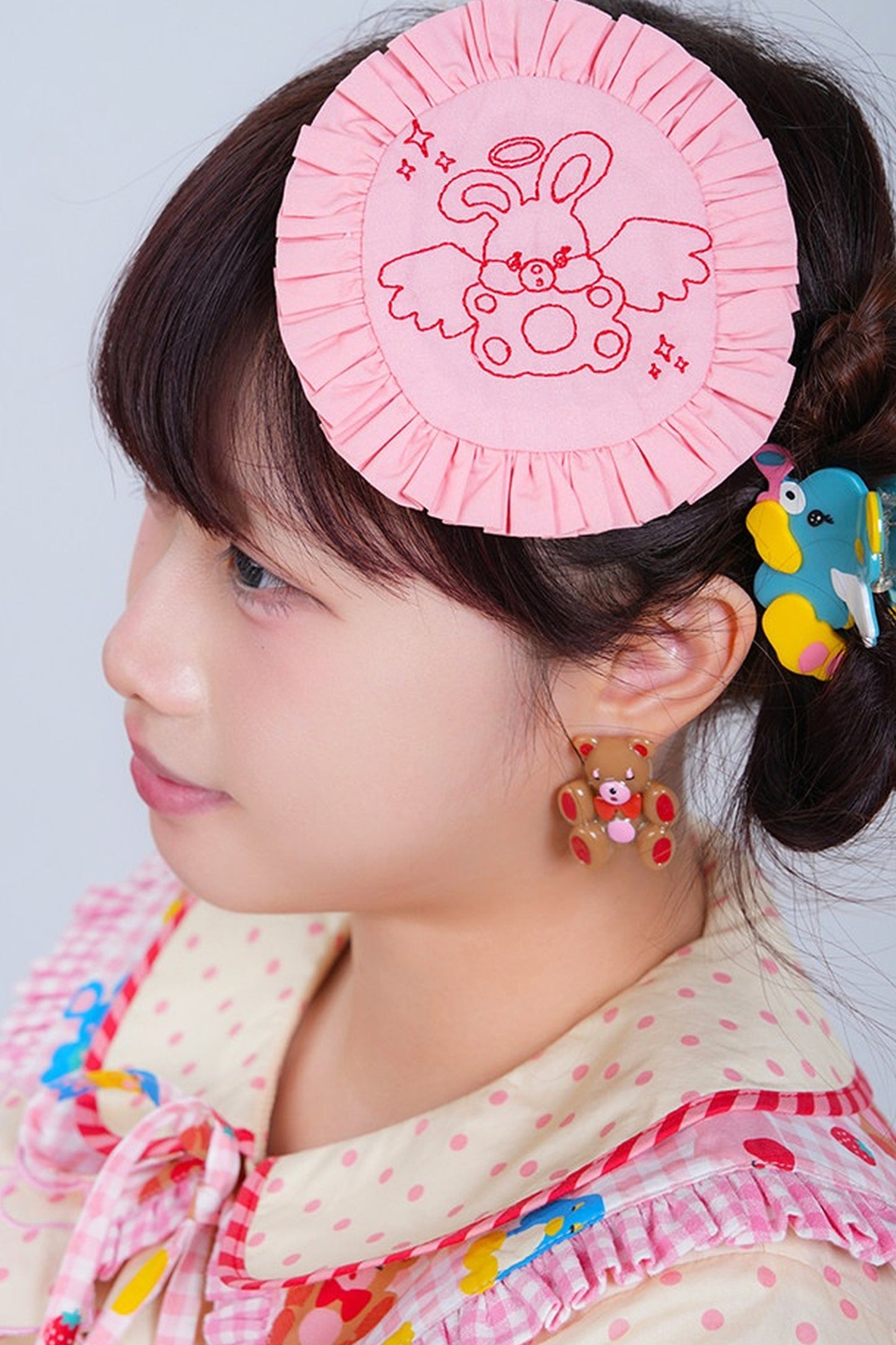 Pink Bunny Angel Embroidered Brooch