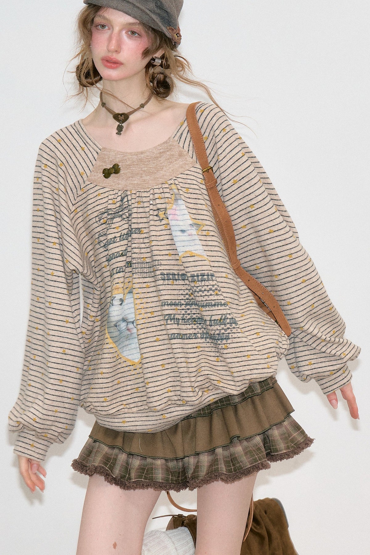 Striped Cat Print Sweatshirt
