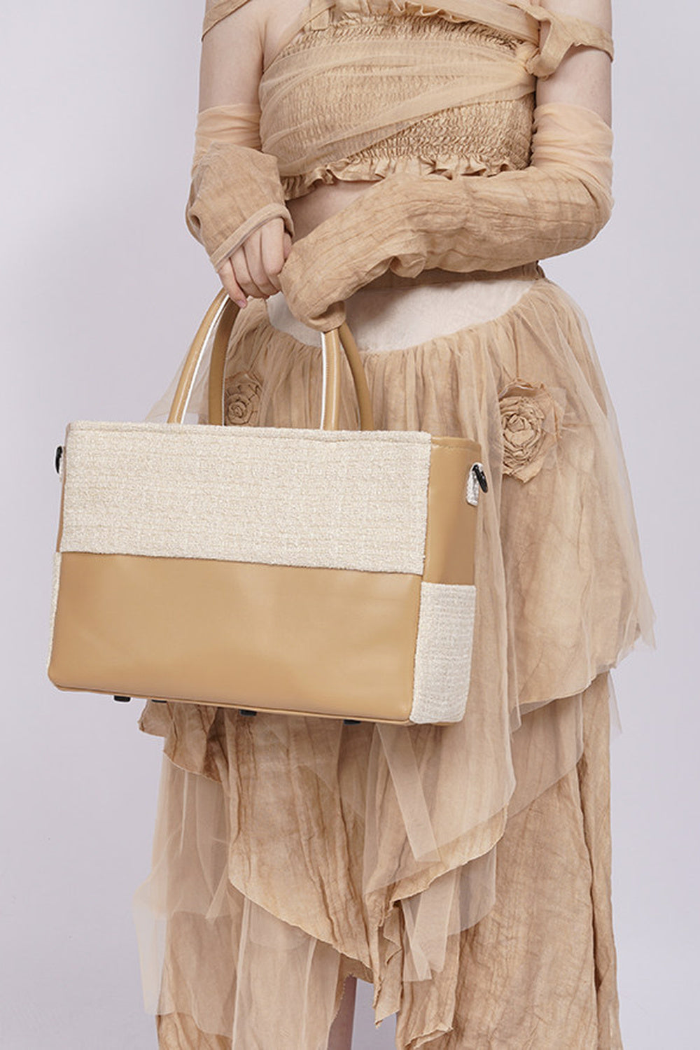 Y2K Leather Contrast Tote Bag