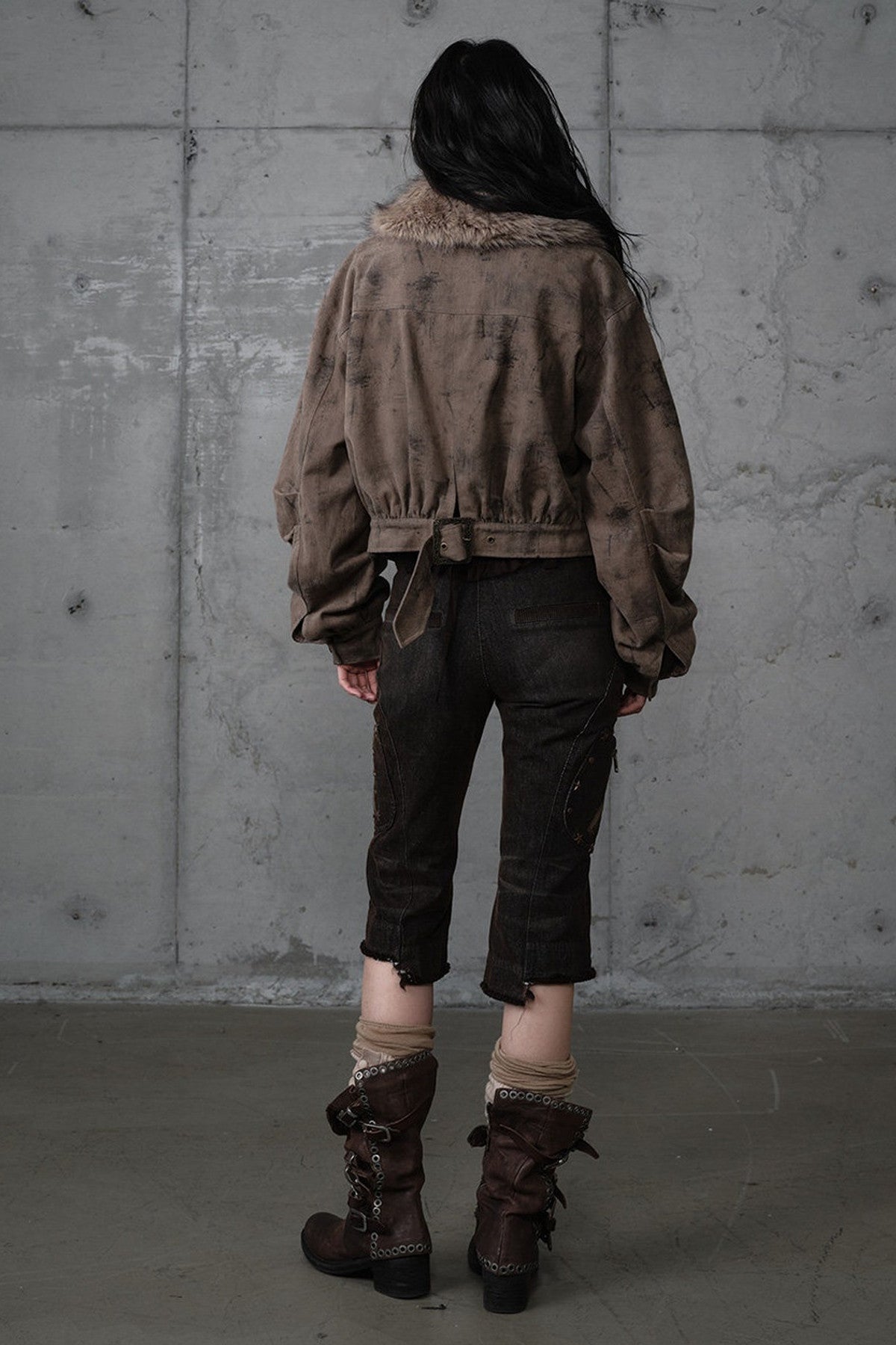 Loose Distressed Plaid Patchwork Jacket