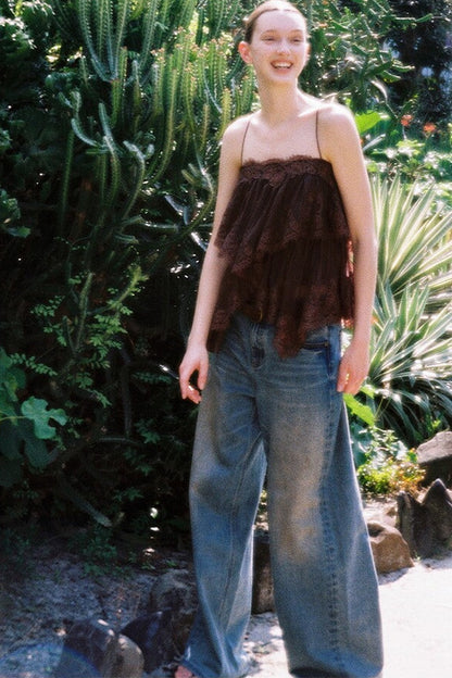 Vintage Hand-Painted Wide Leg Jeans Set