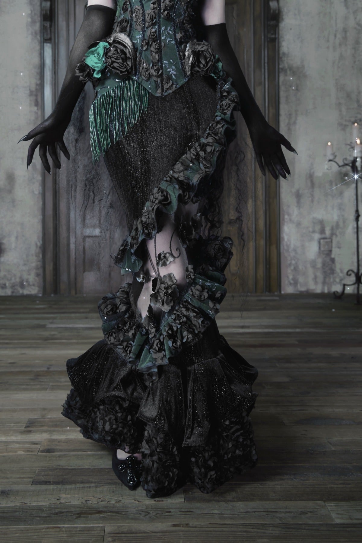 Gothic Embroidered Velvet Mermaid Skirt
