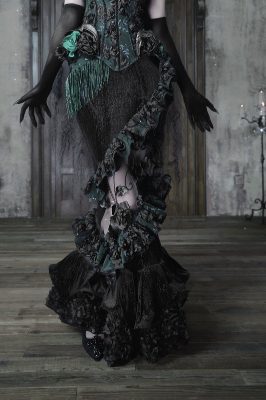 Gothic Embroidered Velvet Mermaid Skirt