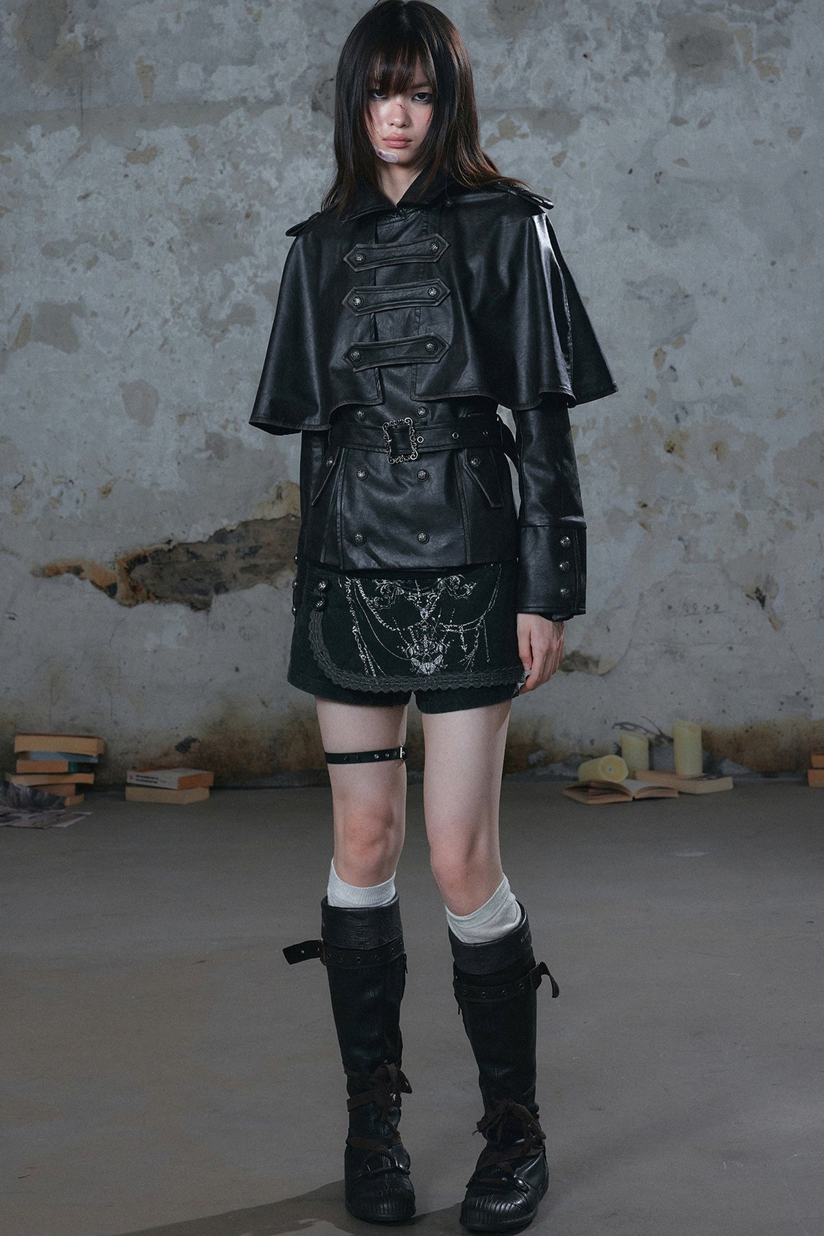 Detachable Cape Leather Jacket
