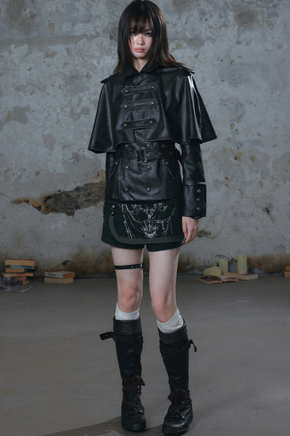 Detachable Cape Leather Jacket