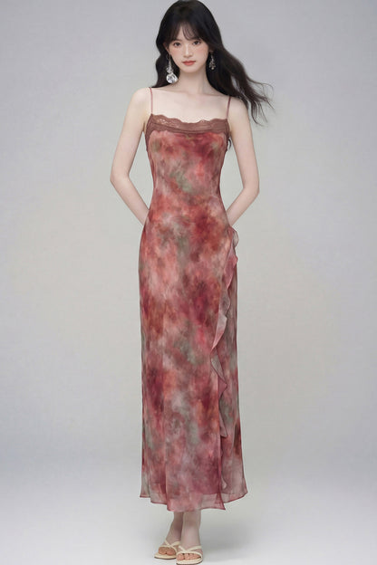Gradient Print Suspender Dress with Cardigan Set-Up