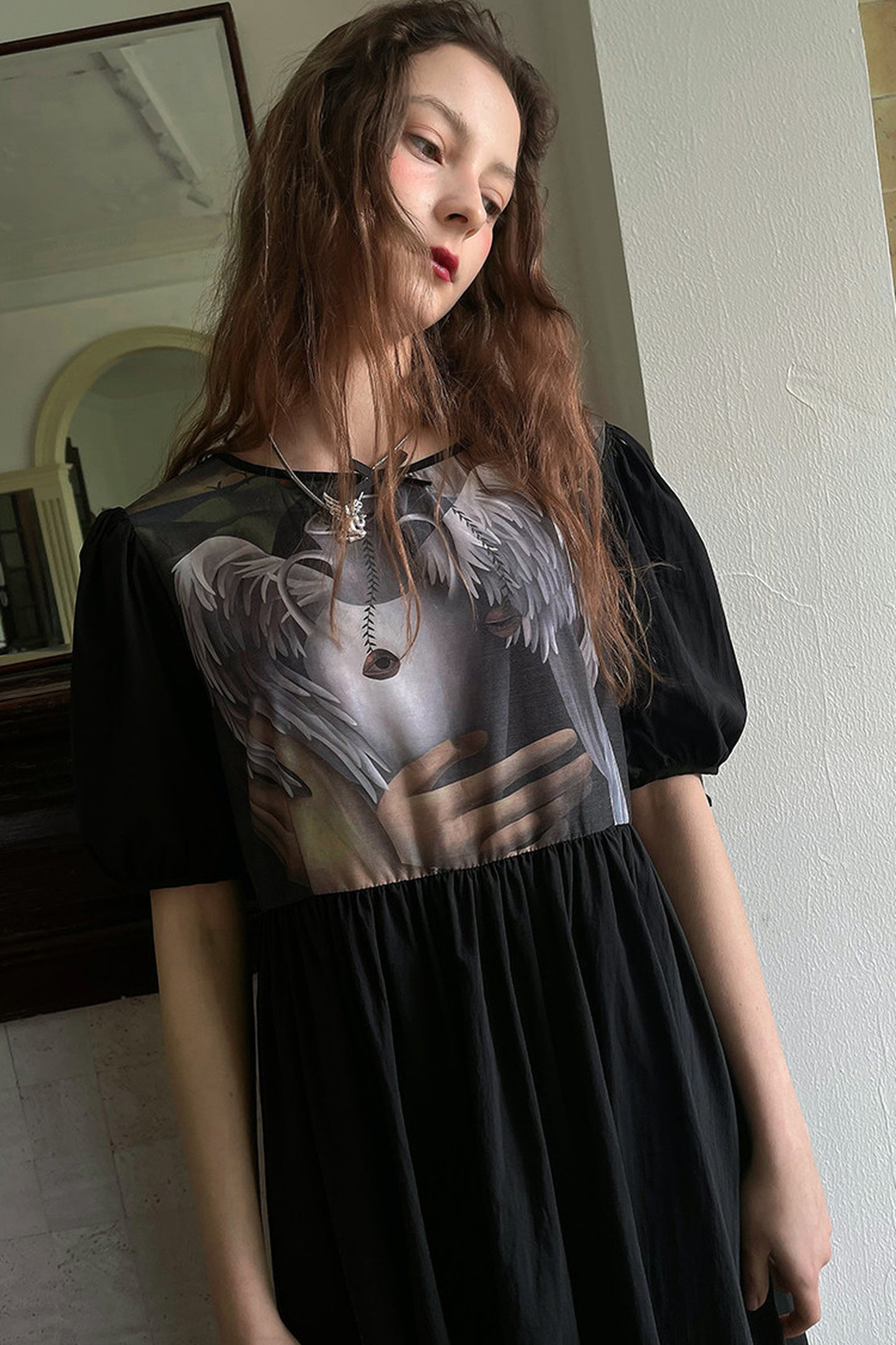 Tempera Oil Painting Print Short-Sleeved Dress