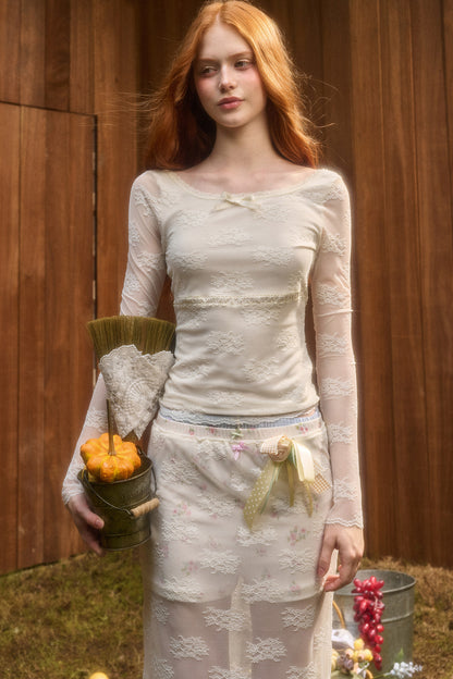 Layered-Look Lace Top and Skirt Set-Up
